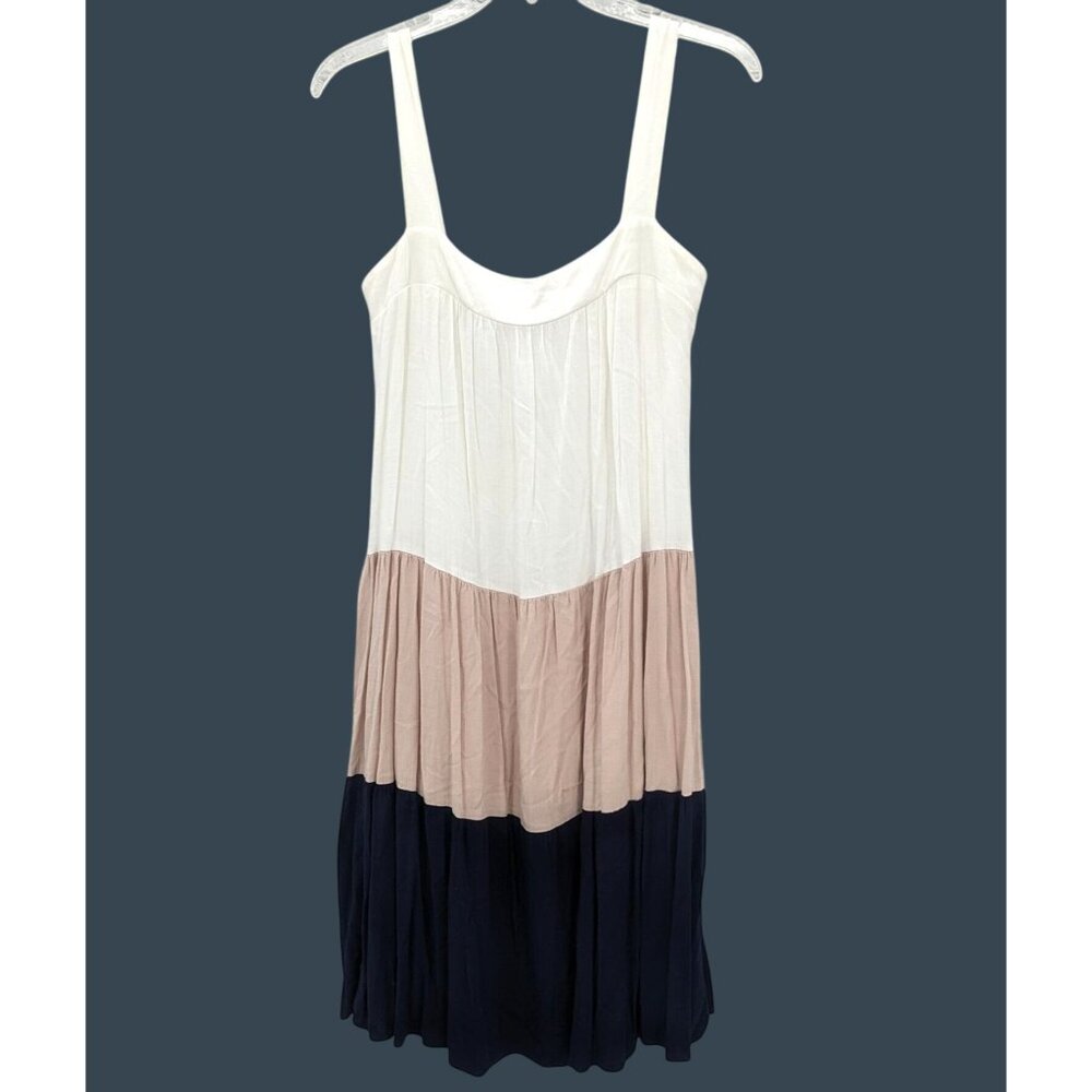 Gilli Tiered Midi Dress women Size S Color Block Ruffle Boho Lagenlook Coastal